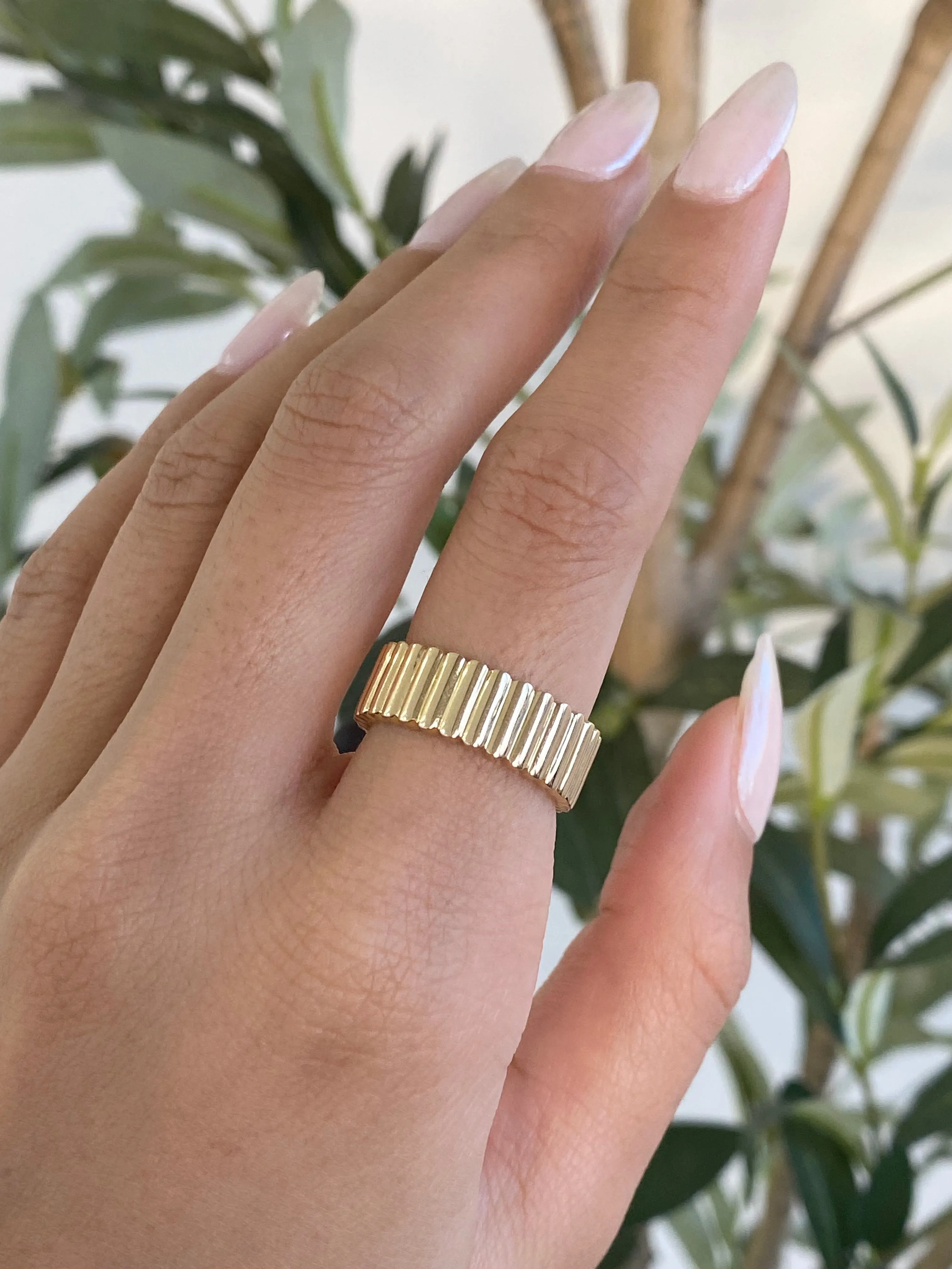 14K Gold Striped Band