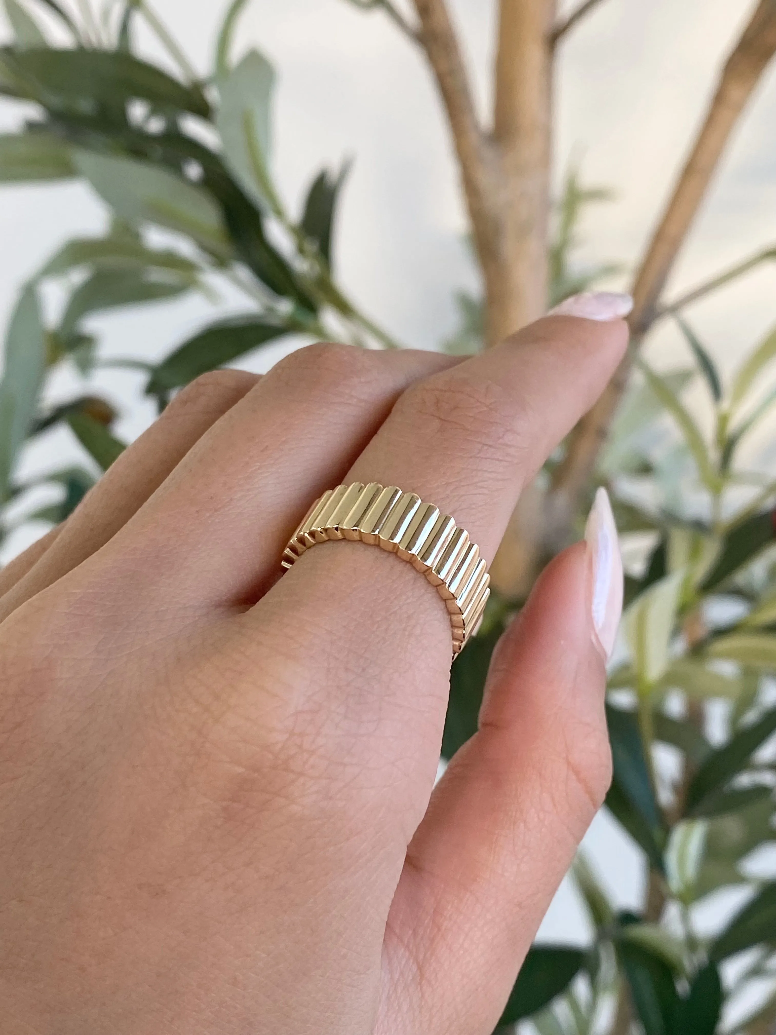 14K Gold Striped Band