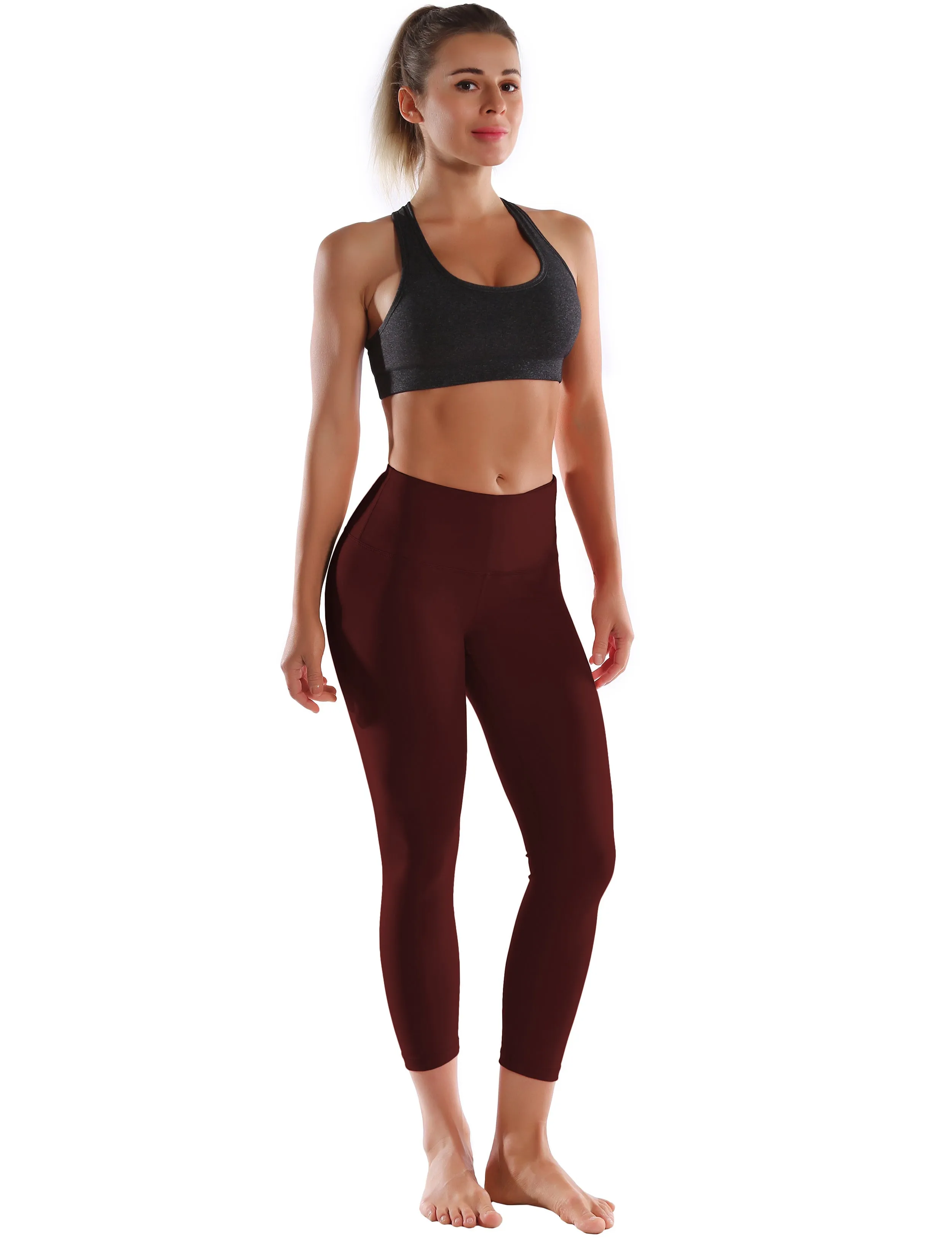 22 High Waist Crop Tight Capris mahoganymaroon_yogastudio