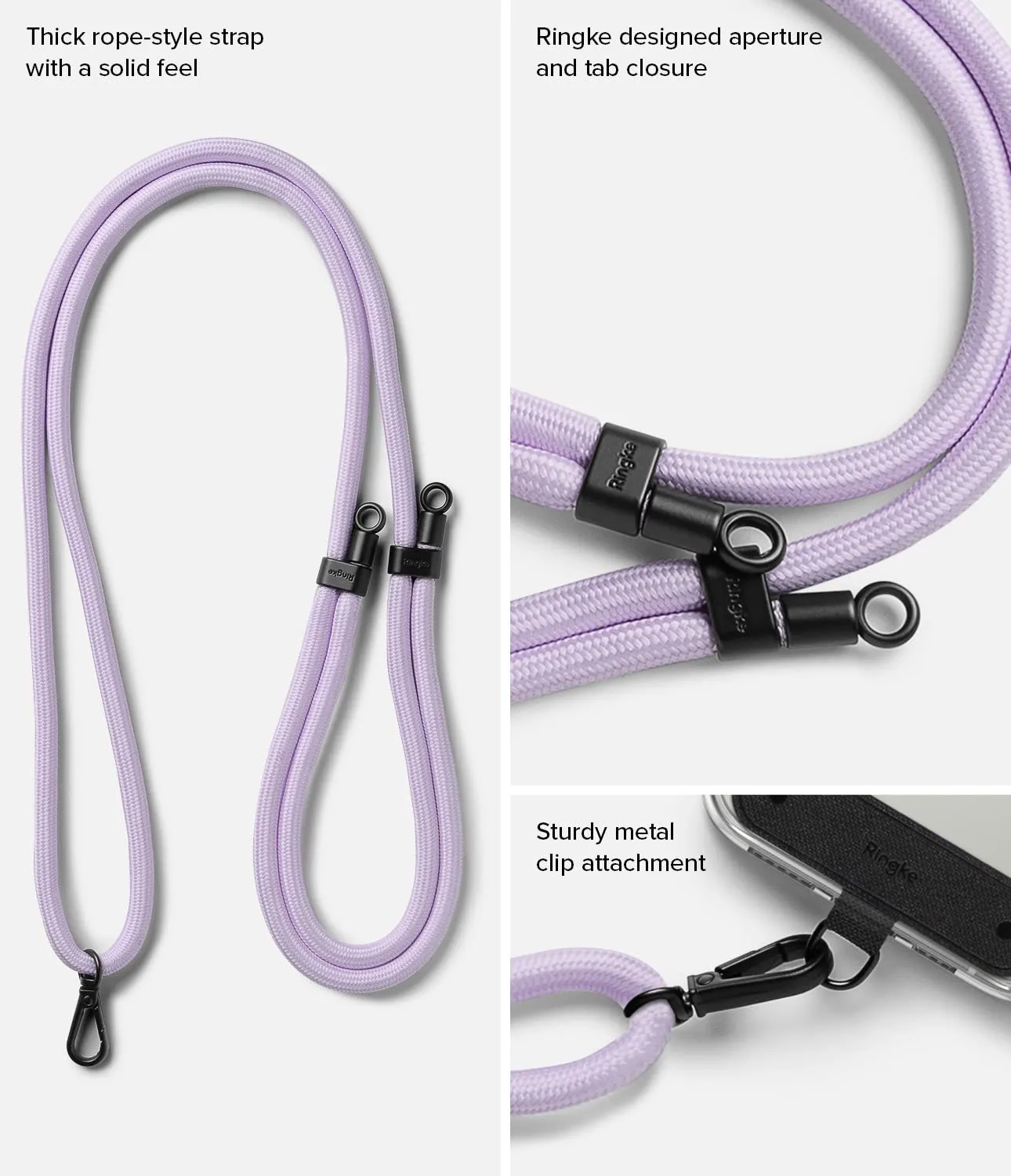 Adjustable Crossbody Polyester Rope Lanyard (Holder Link Strap) - Purple