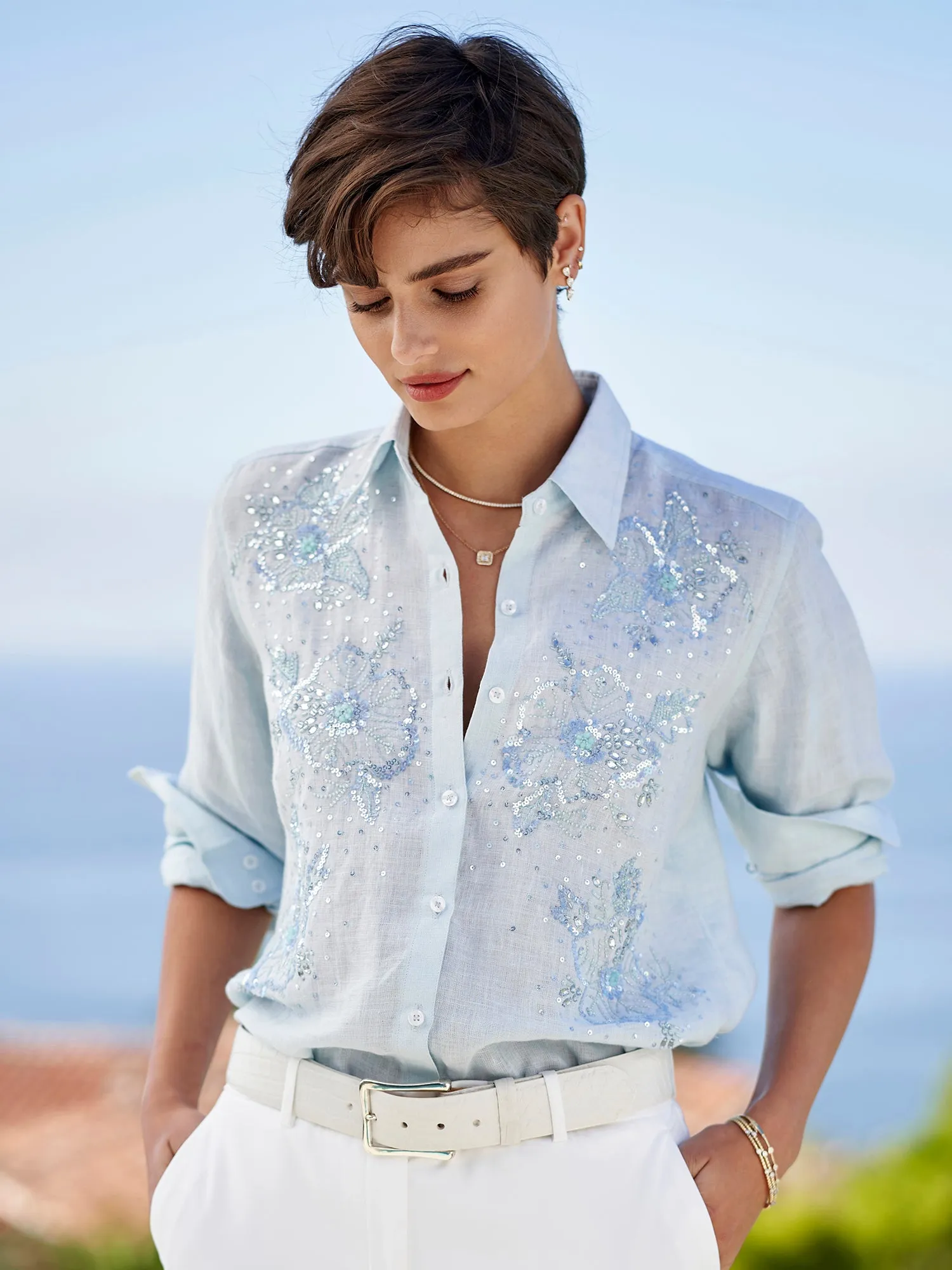 Agatha Beaded Linen Shirt