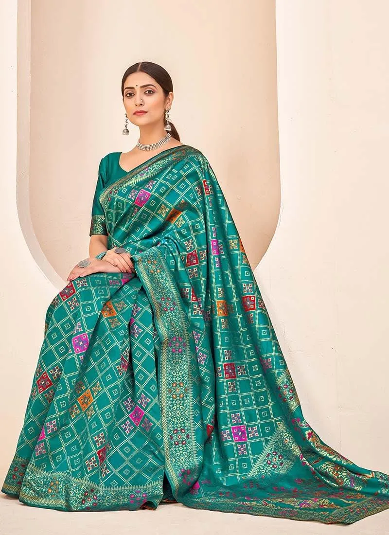 Amazing Banarasi Silk Fabric Teal Green Color Silk Weave Saree