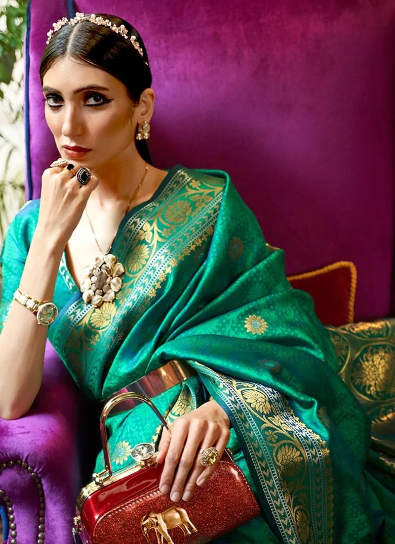 Amazing Look Green Color Silk Fabric Silk Weave Embroidered Saree