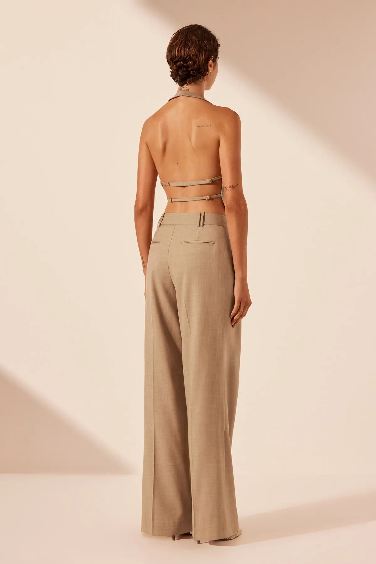 ASHER TAILORED OPEN BACK VEST - LATTE