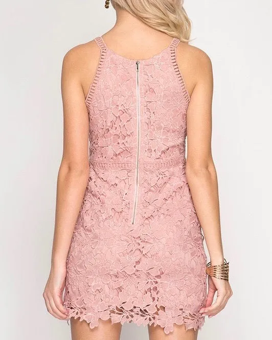 Ashlyn Sleeveless Lace Bodycon Dress in Rose