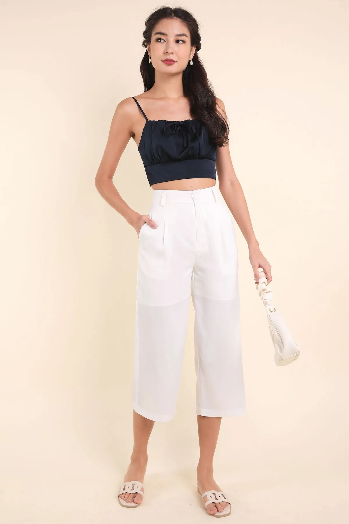 ASTRID SATIN TAILORED CULOTTES IN WHITE