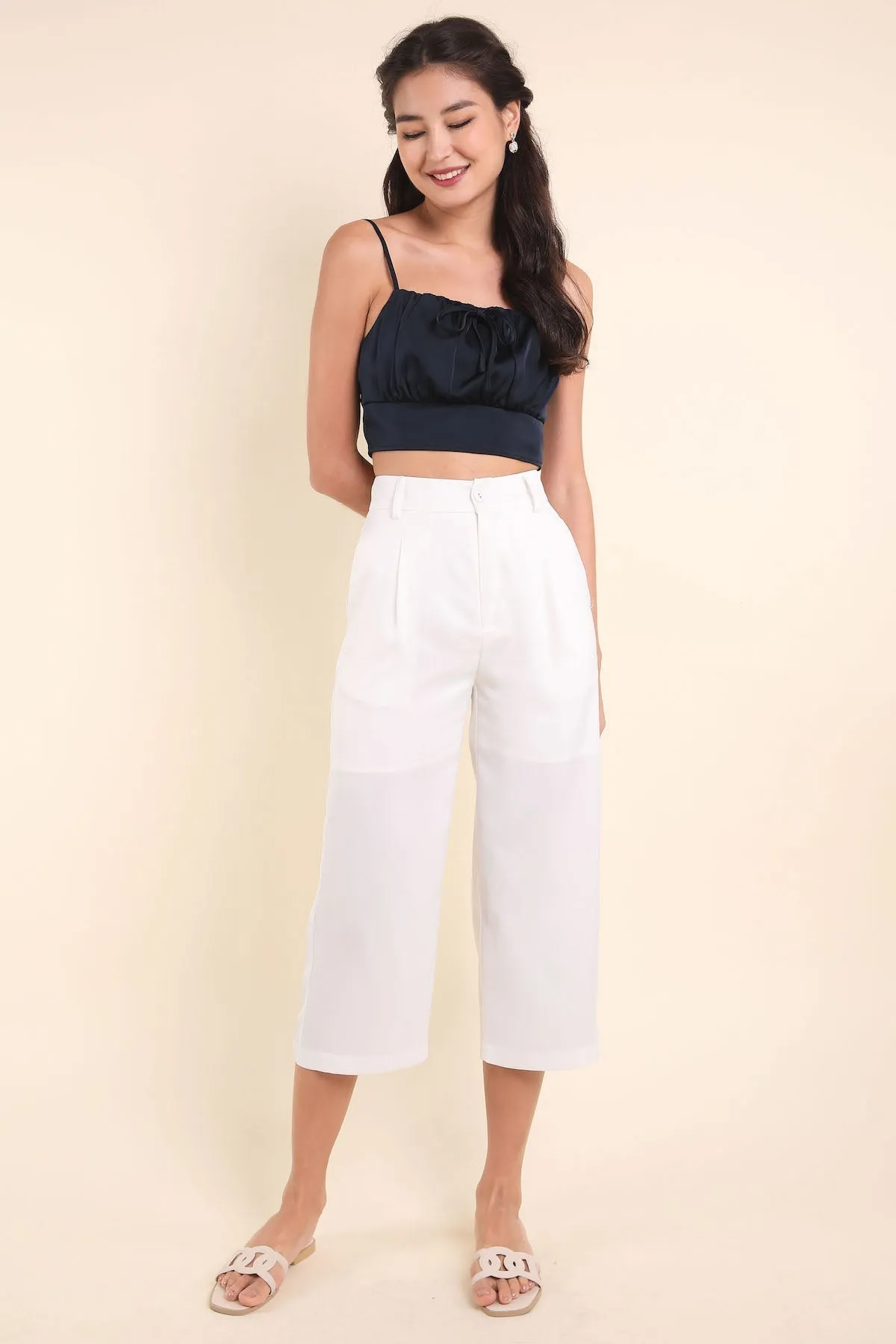 ASTRID SATIN TAILORED CULOTTES IN WHITE