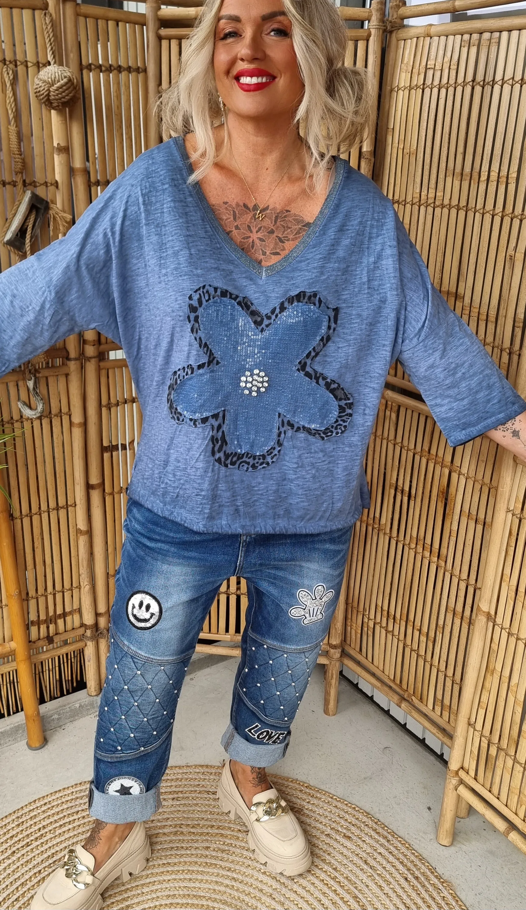 Baggy Flower Top Blue