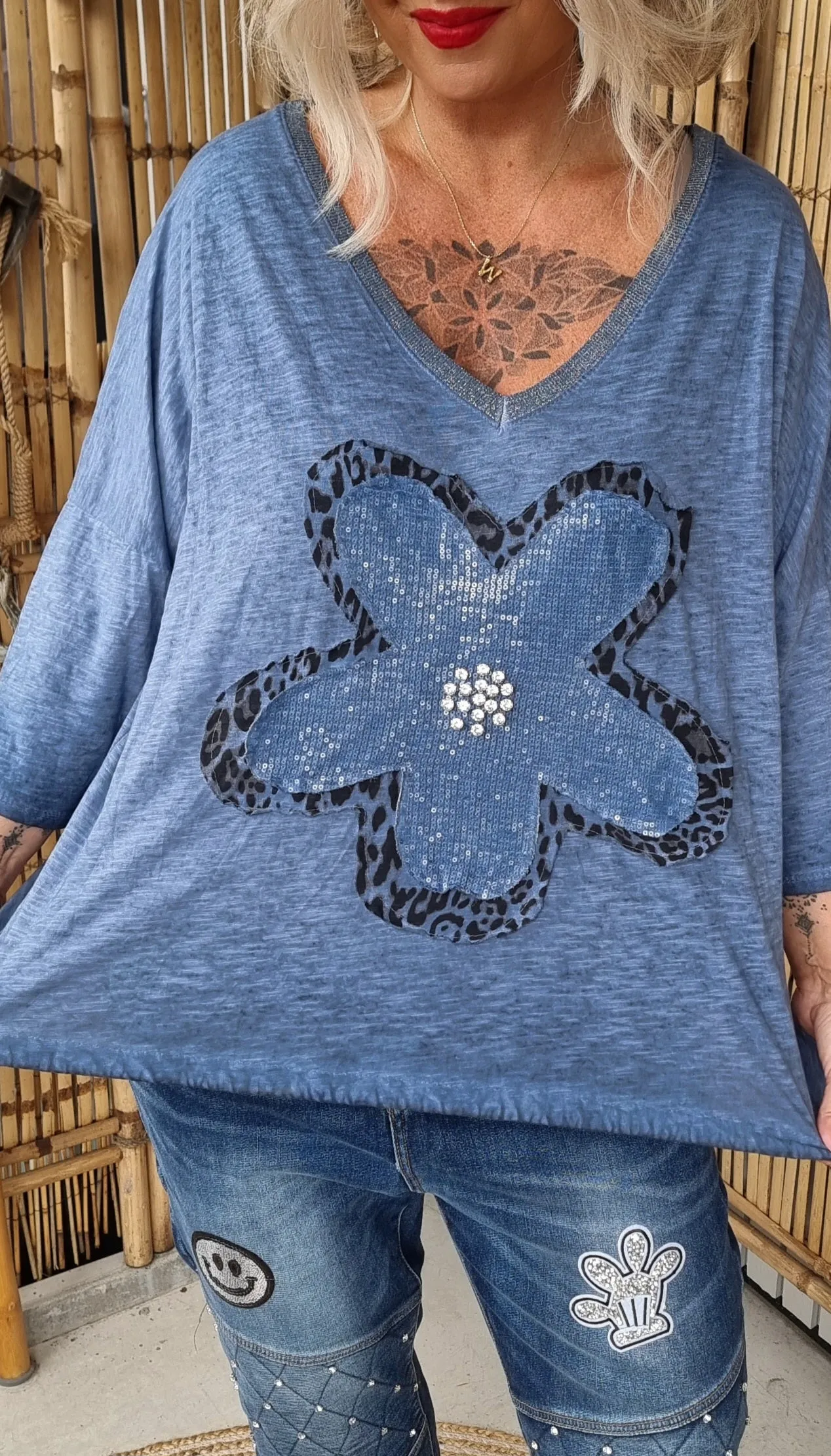 Baggy Flower Top Blue