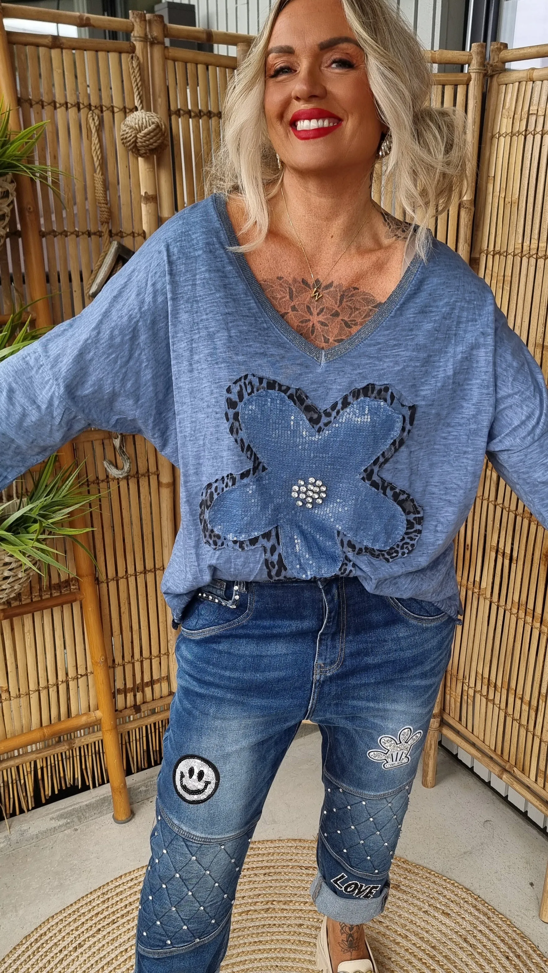 Baggy Flower Top Blue