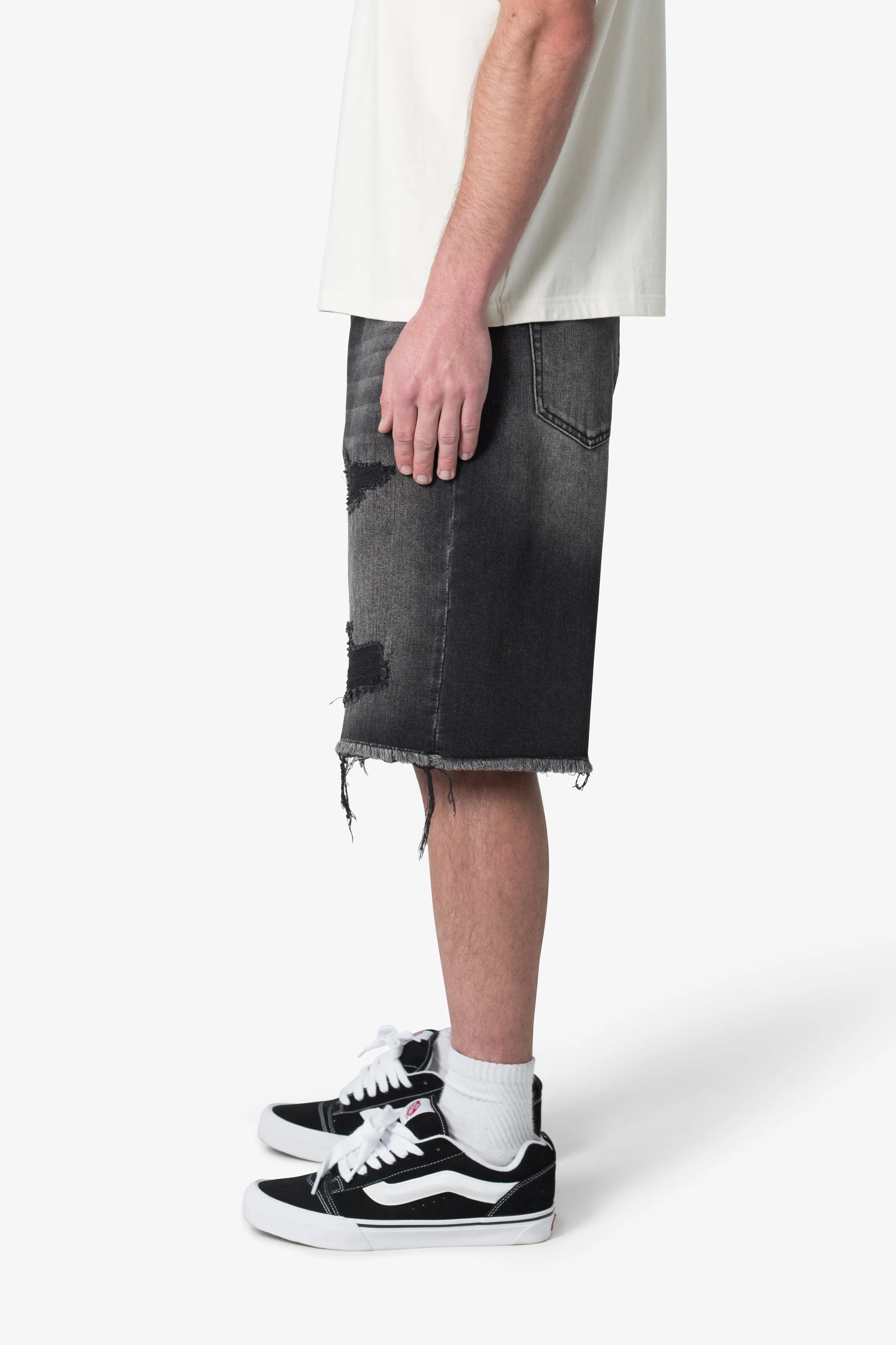 Baggy Rip Denim Shorts - Washed Black