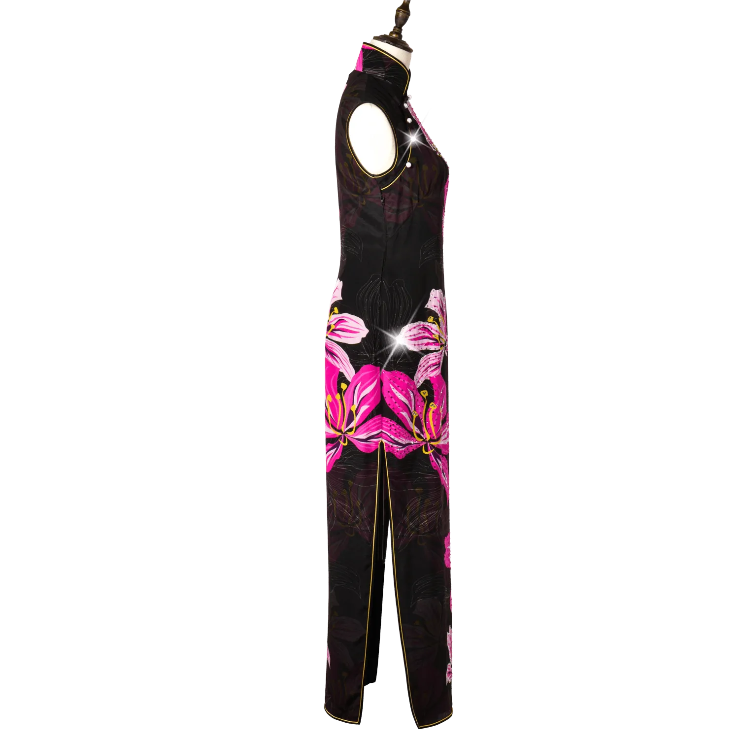 【BAUHINIA】Masterpiece Collection Haute Couture 100% Silk Cheongsam with Crystals (Sleeveless / Tailored Fit)