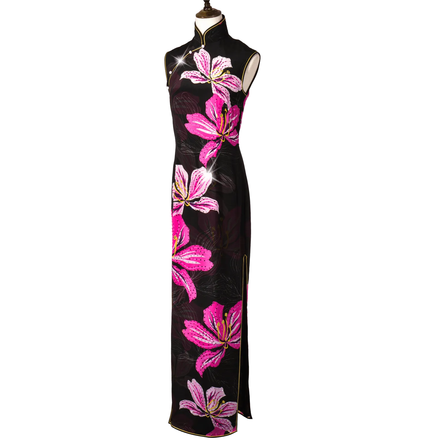 【BAUHINIA】Masterpiece Collection Haute Couture 100% Silk Cheongsam with Crystals (Sleeveless / Tailored Fit)