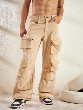 Beige Cord Super Baggy Cargo Trouser