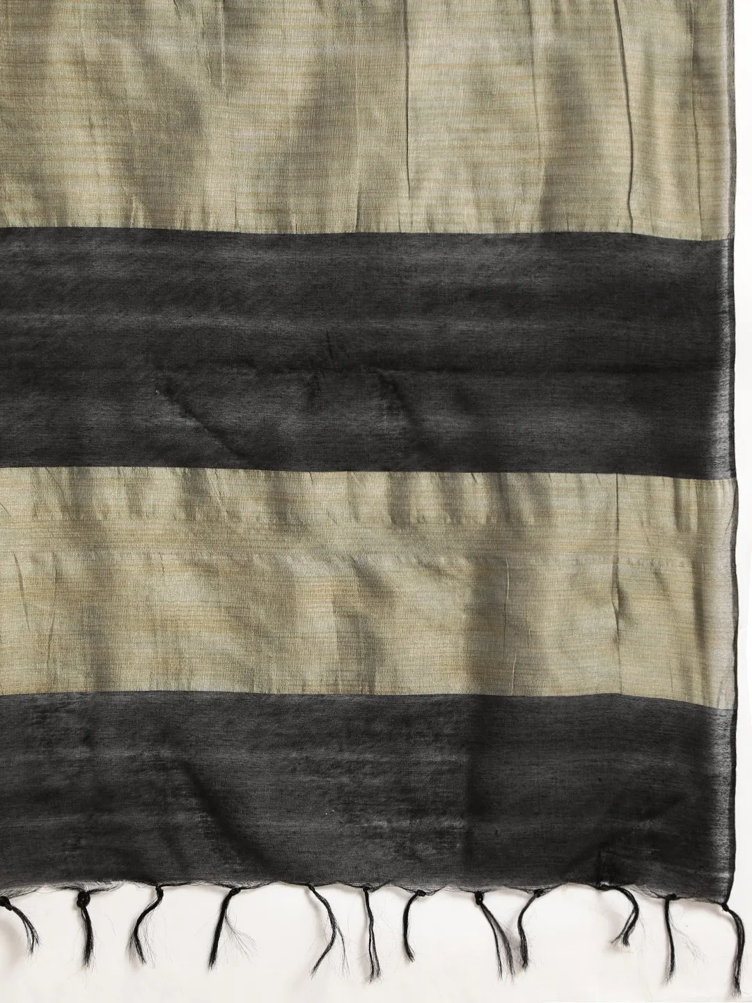 Black and Beige Striped Saree