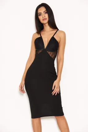 Black Bodycon Dress With Lace Insert Bust