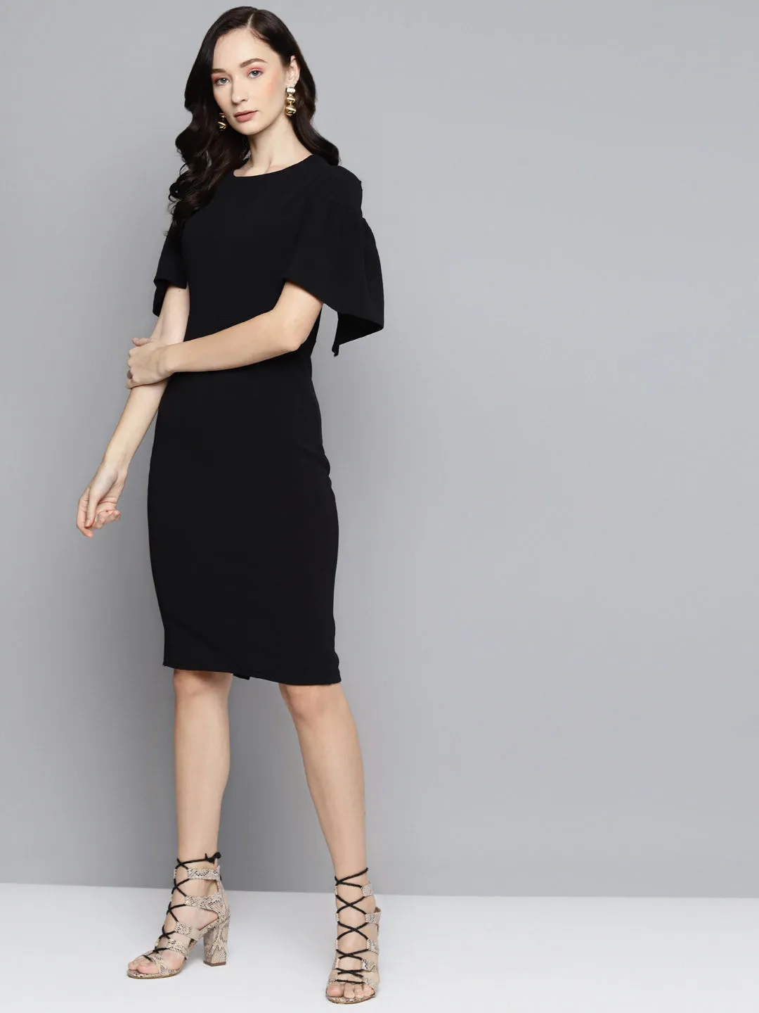 Black Frill Cape Bodycon Dress