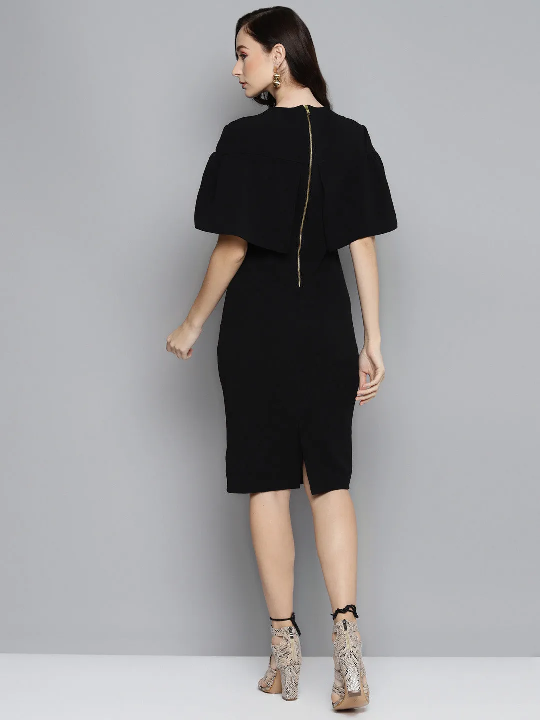 Black Frill Cape Bodycon Dress