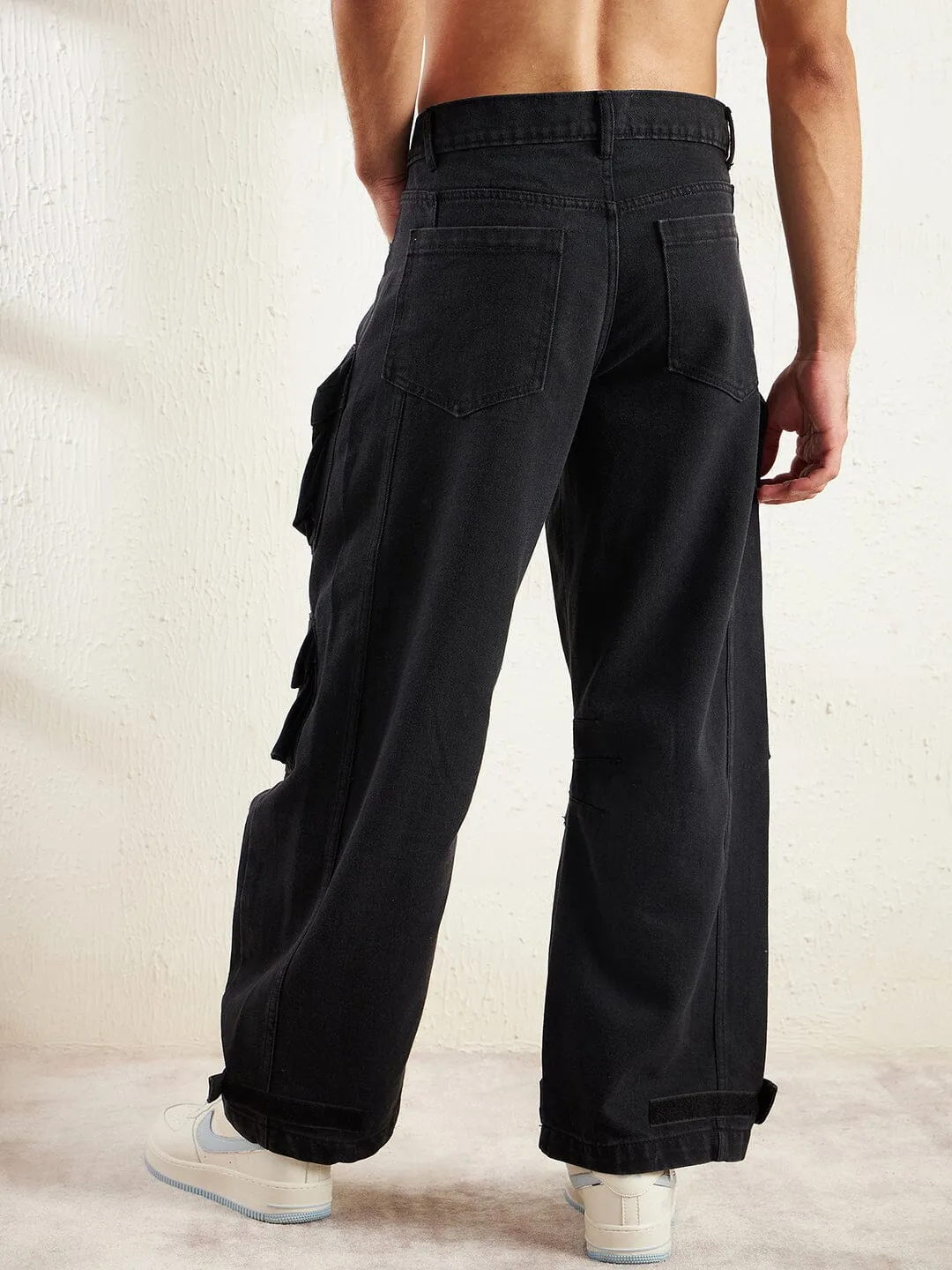 Black Super Baggy Cargo Denim