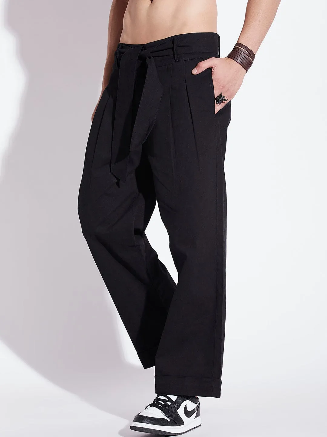 Black Twill Korean Baggy Pants