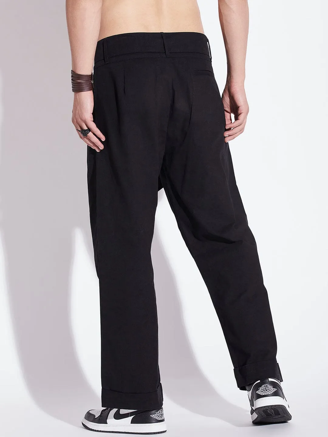 Black Twill Korean Baggy Pants