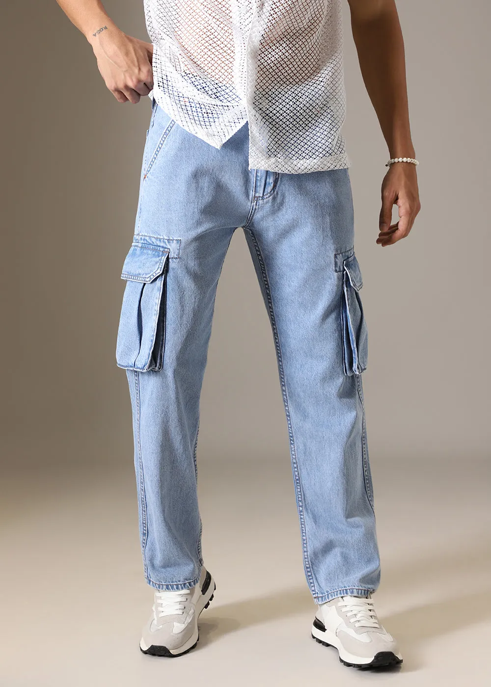 Blue Baggy Cargo Denim