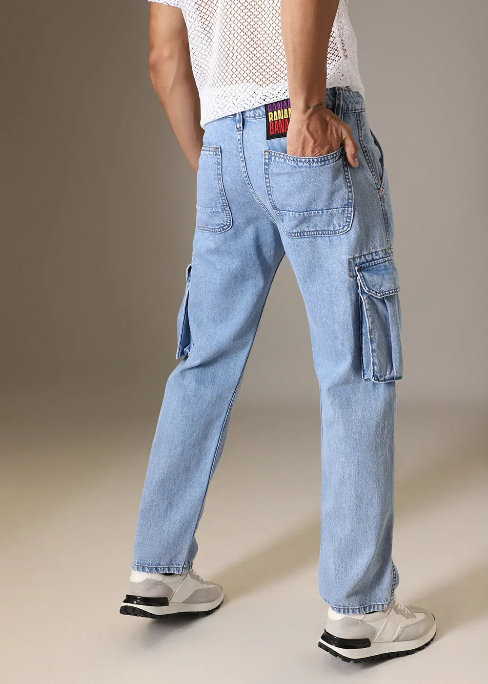 Blue Baggy Cargo Denim