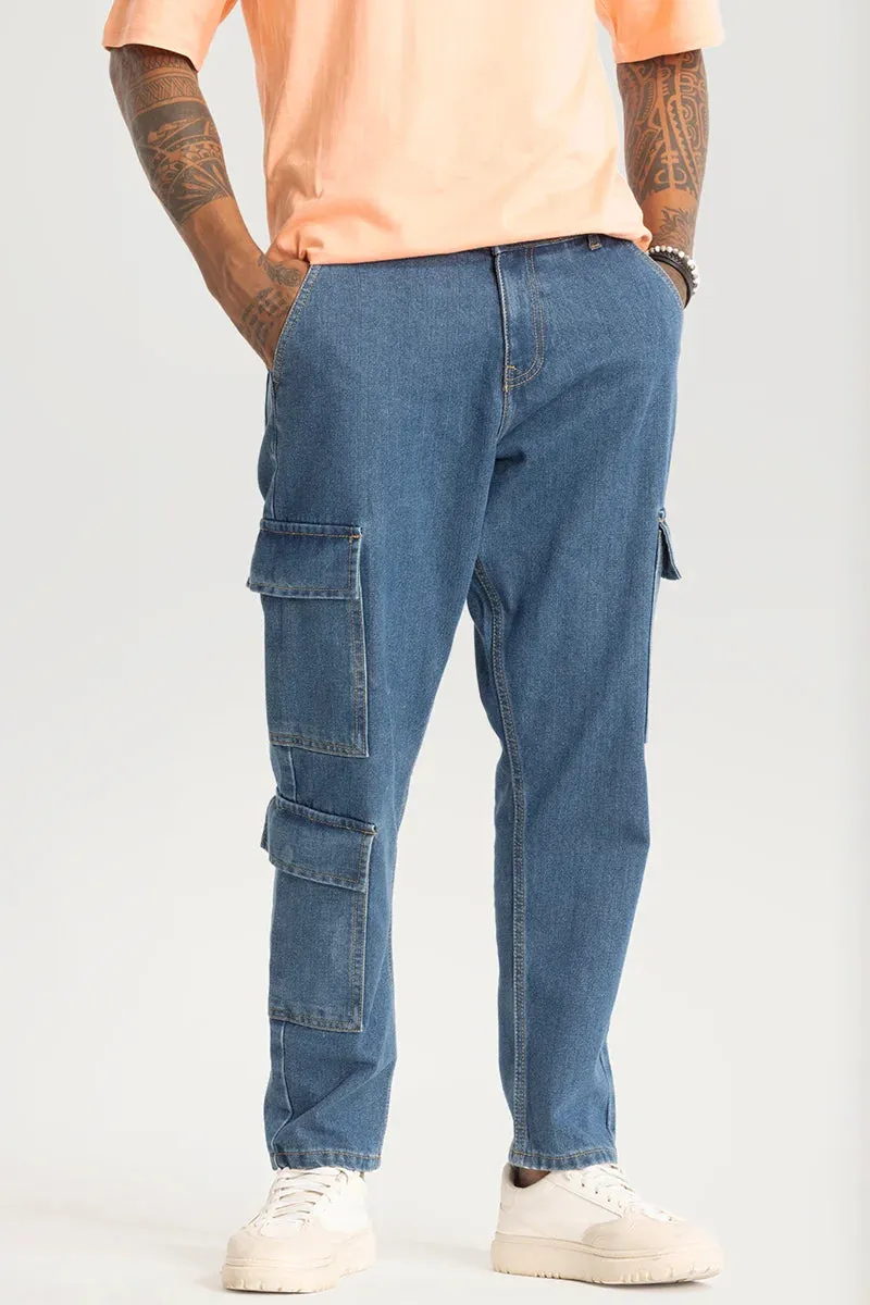 Blue Baggy Fit Cargo Jeans