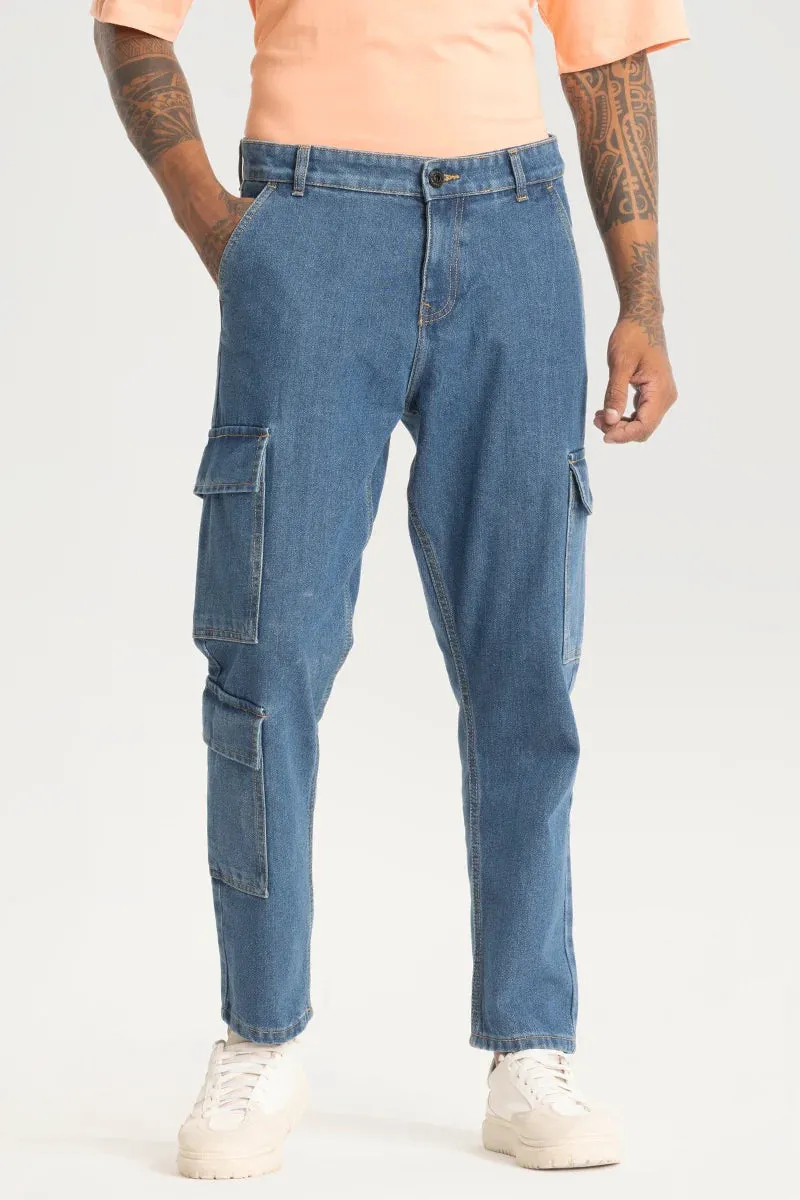 Blue Baggy Fit Cargo Jeans