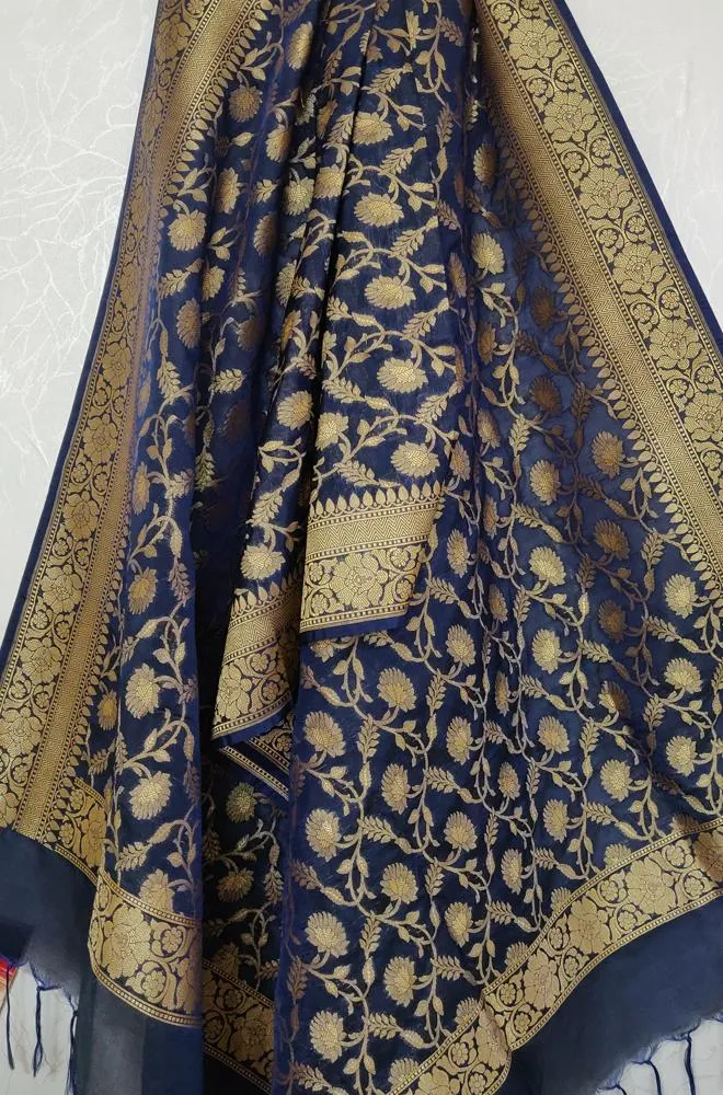 Blue Banarasi Silk Dupatta