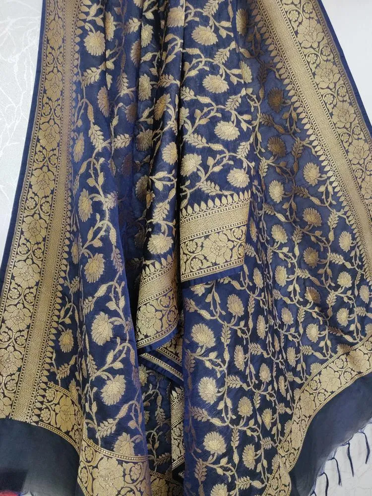 Blue Banarasi Silk Dupatta