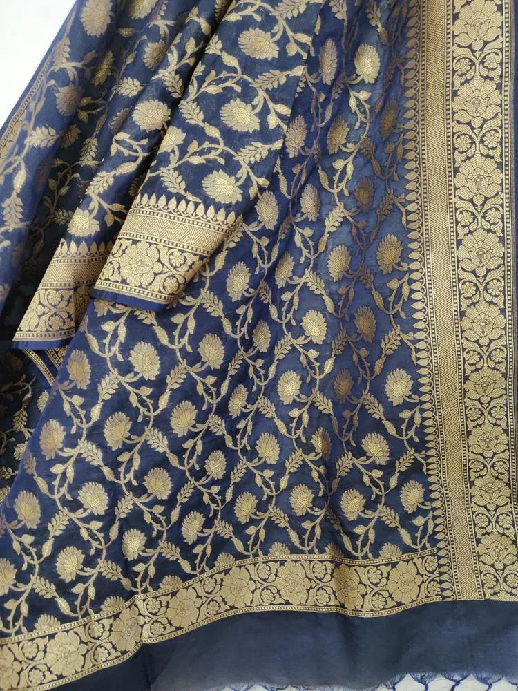 Blue Banarasi Silk Dupatta