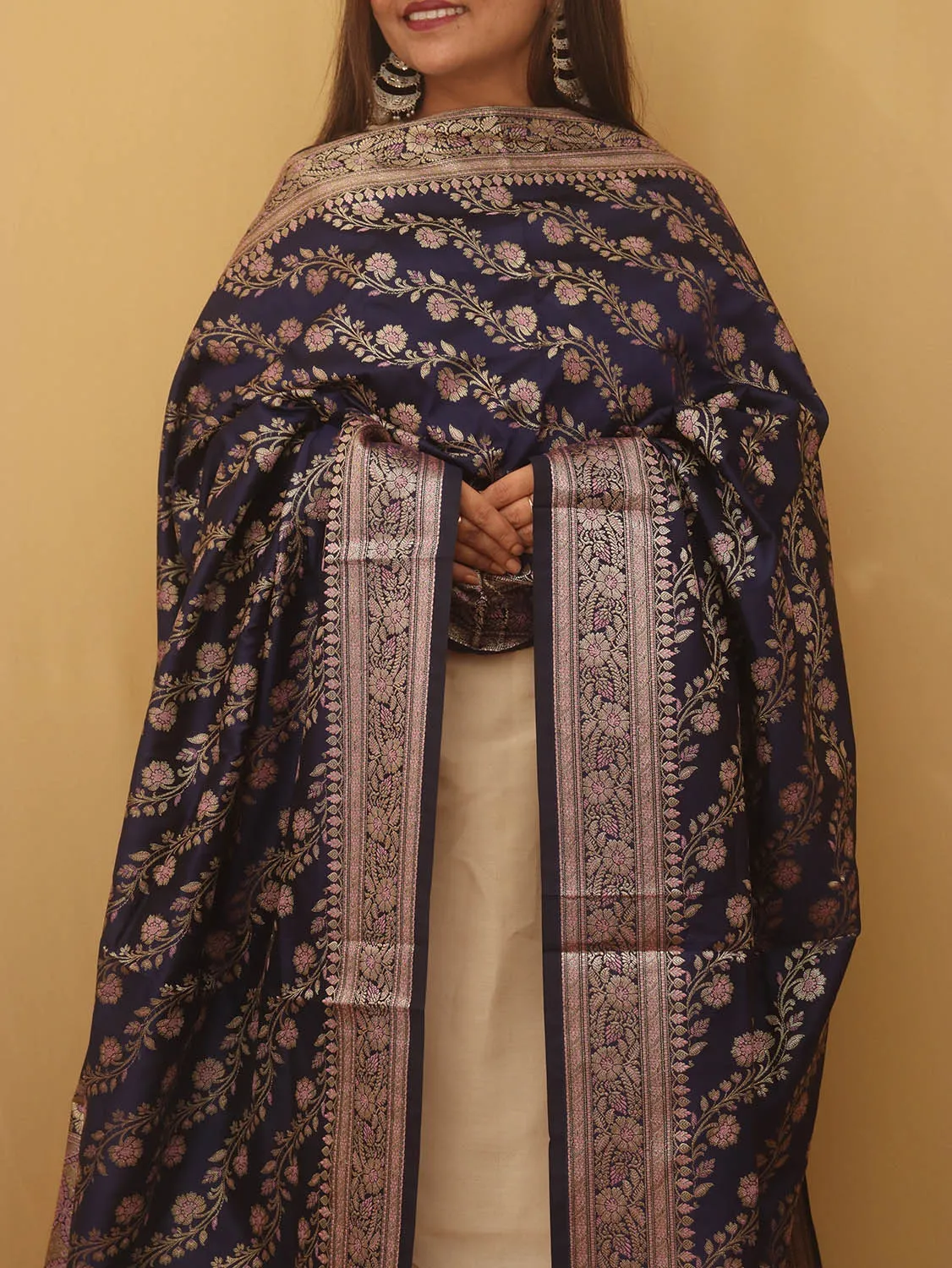 Blue Banarasi Silk Meenakari Dupatta