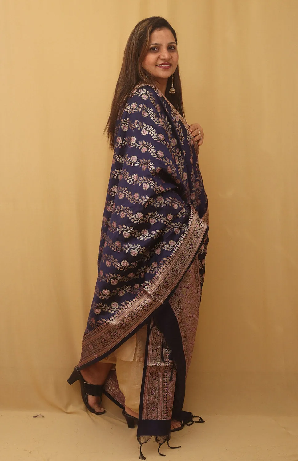 Blue Banarasi Silk Meenakari Dupatta