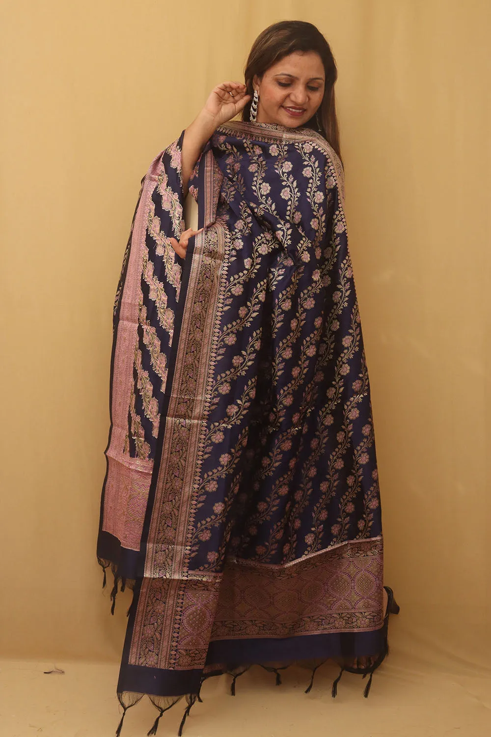 Blue Banarasi Silk Meenakari Dupatta