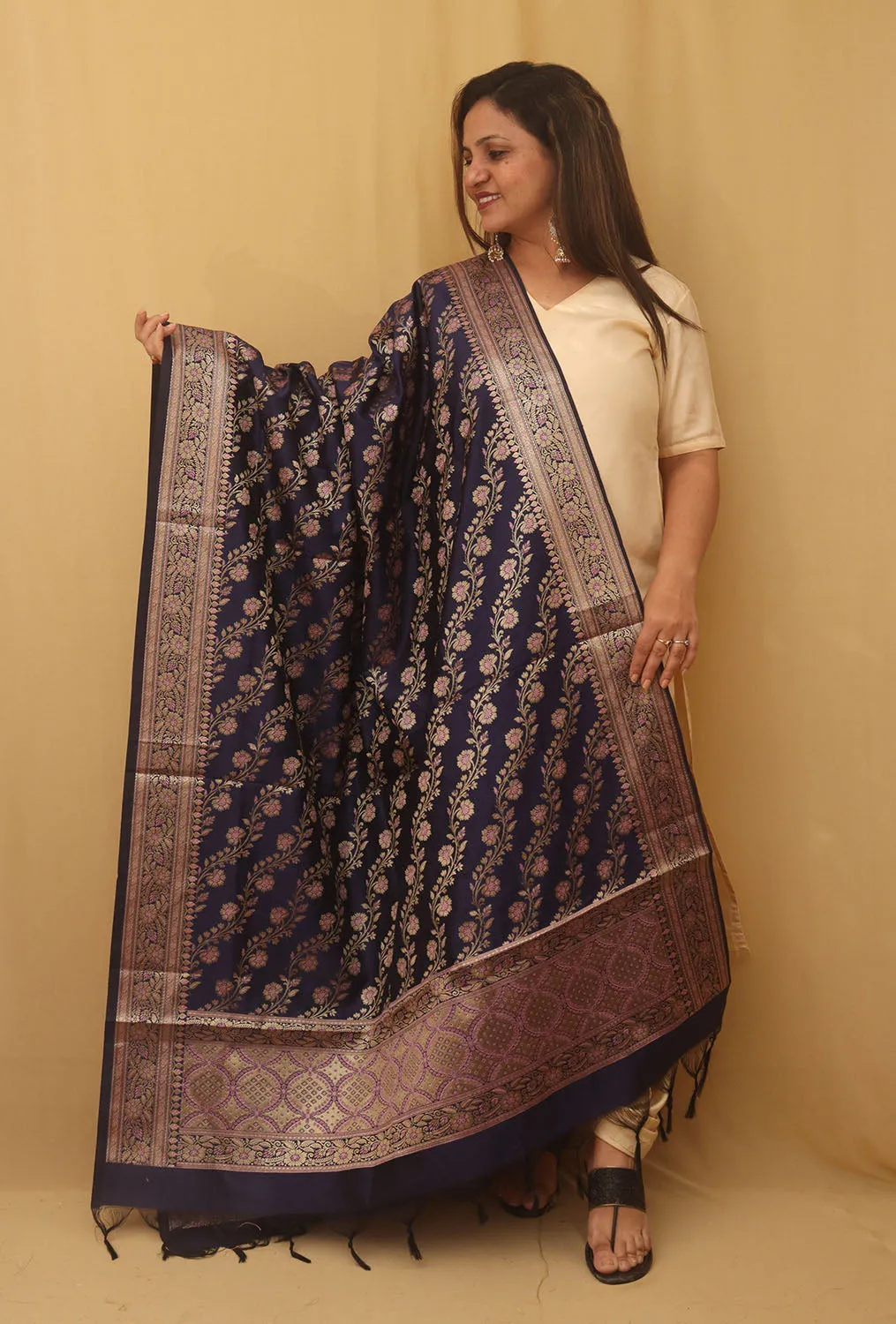 Blue Banarasi Silk Meenakari Dupatta