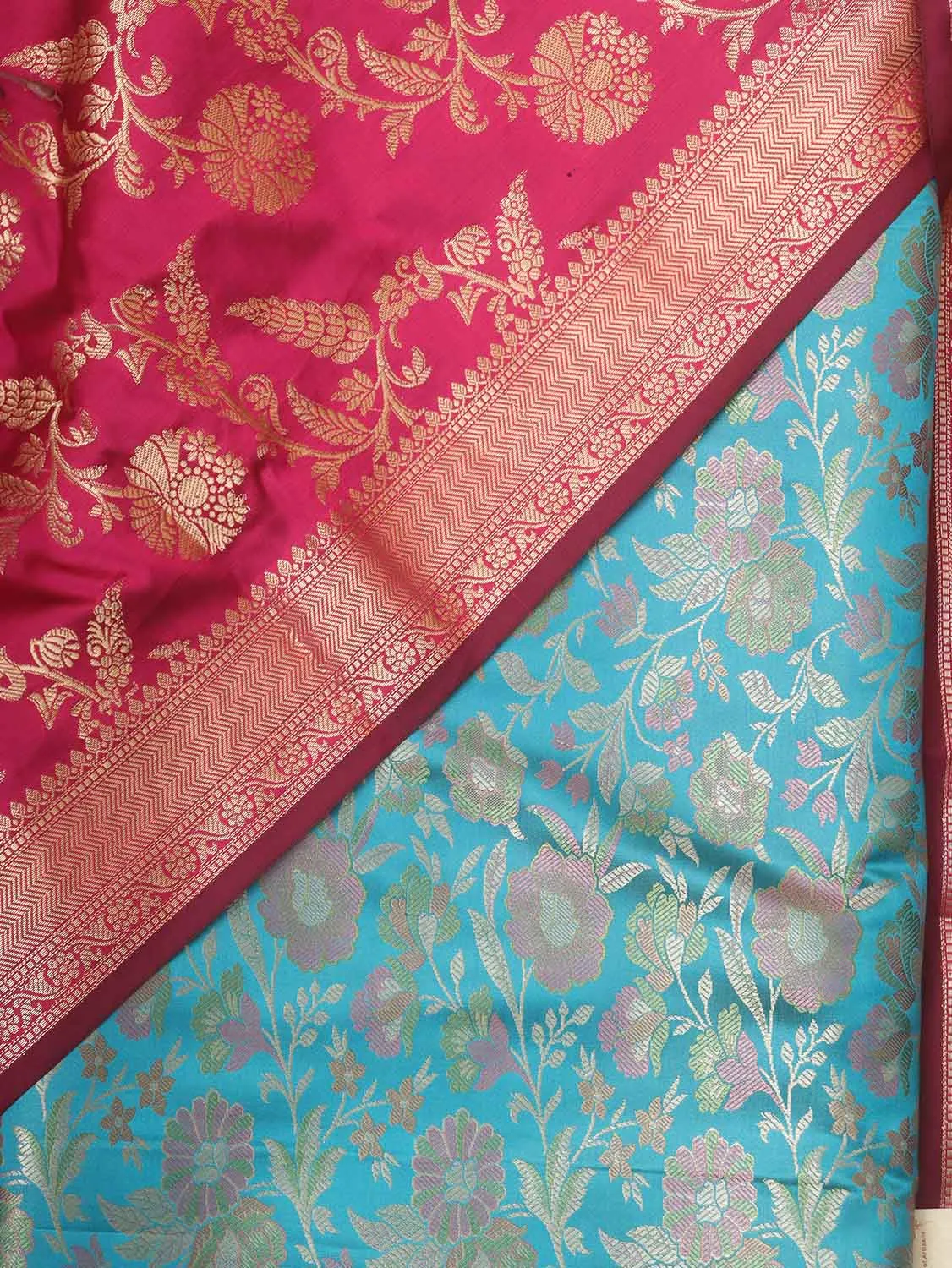 Blue Banarasi Silk Tanchui Jamawar Suit With Pink Banarasi Silk Dupatta