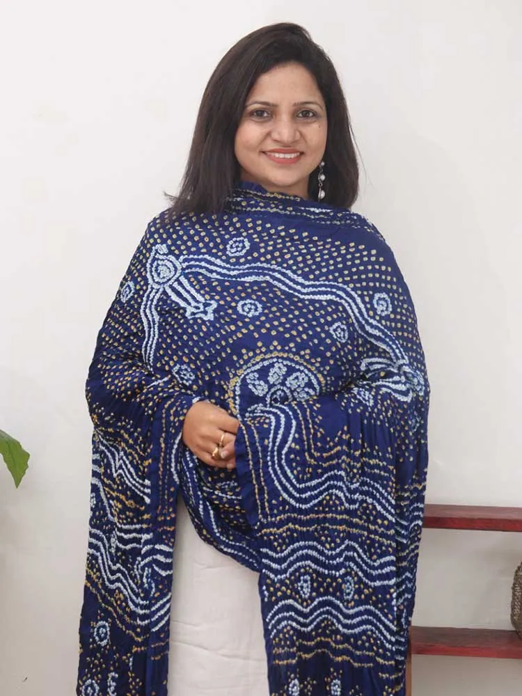 Blue Bandhani Gajji Silk Dupatta