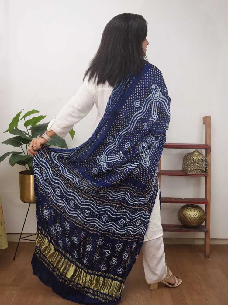 Blue Bandhani Gajji Silk Dupatta