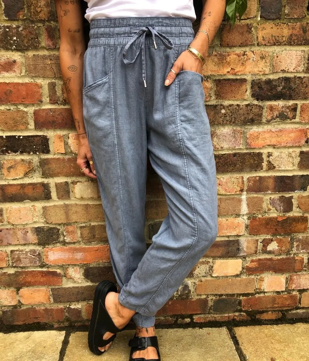 Blue Linen Blend Joggers