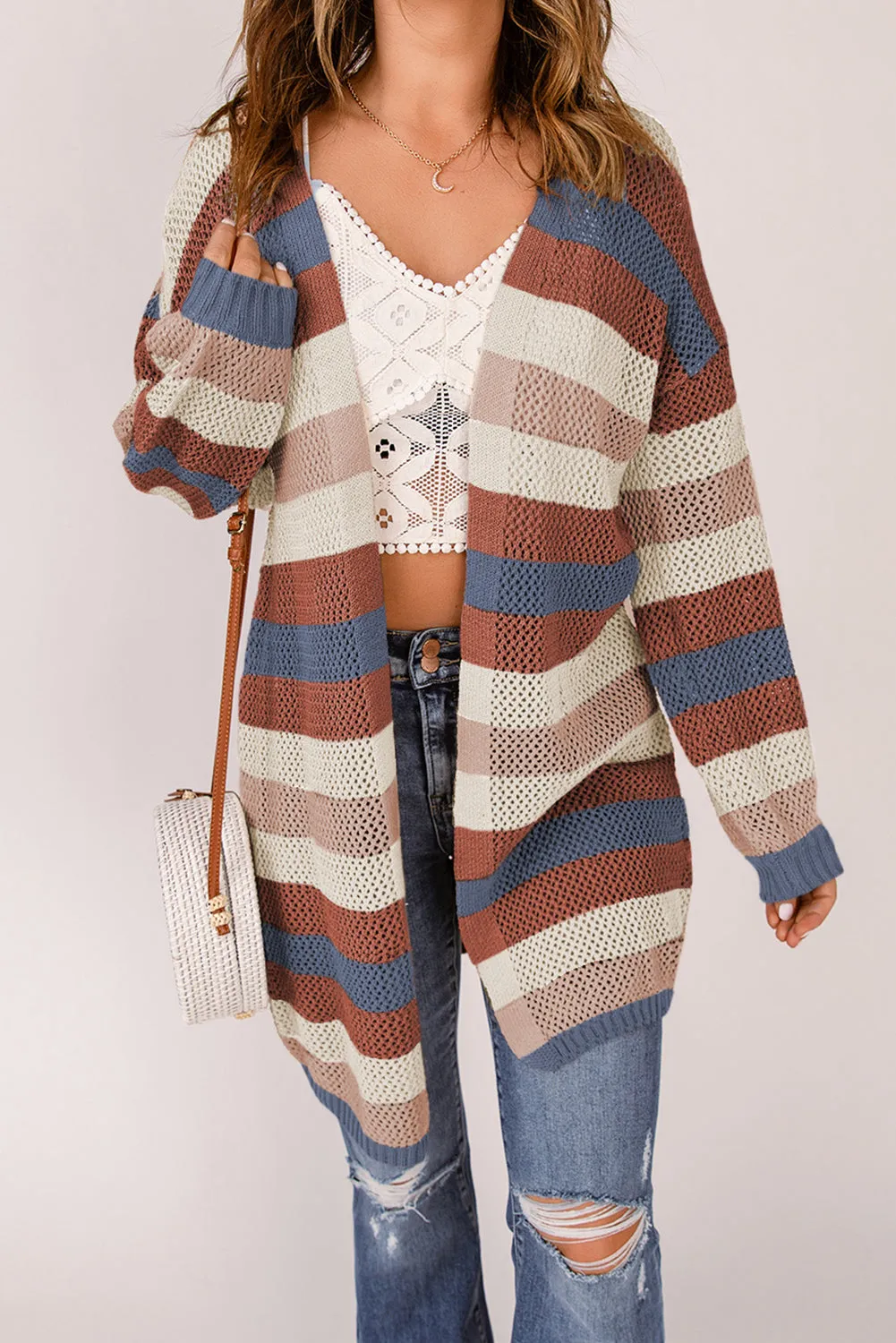 Blue Striped Knit Cardigan