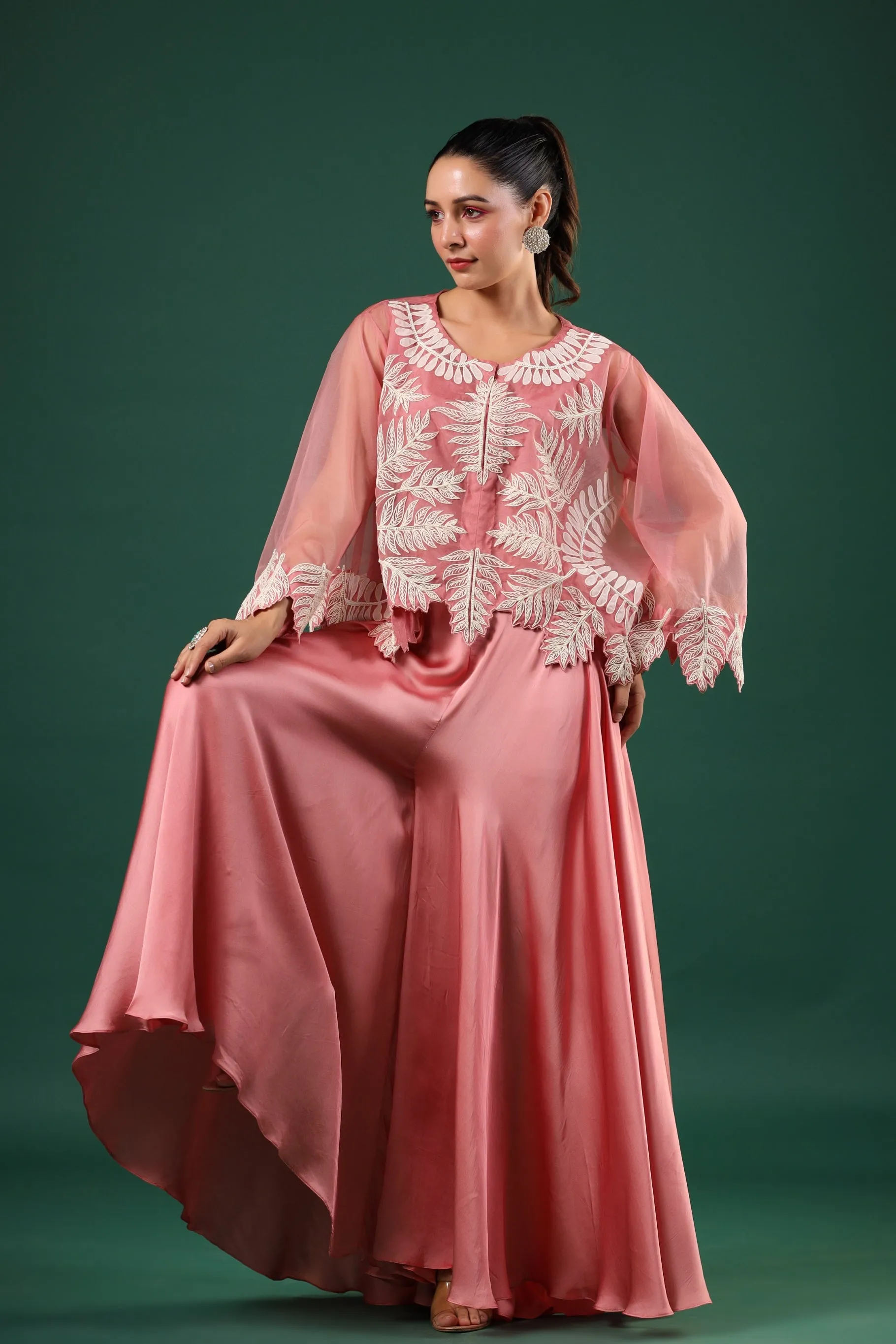 Blush Pink Organza Silk Palazzo Set