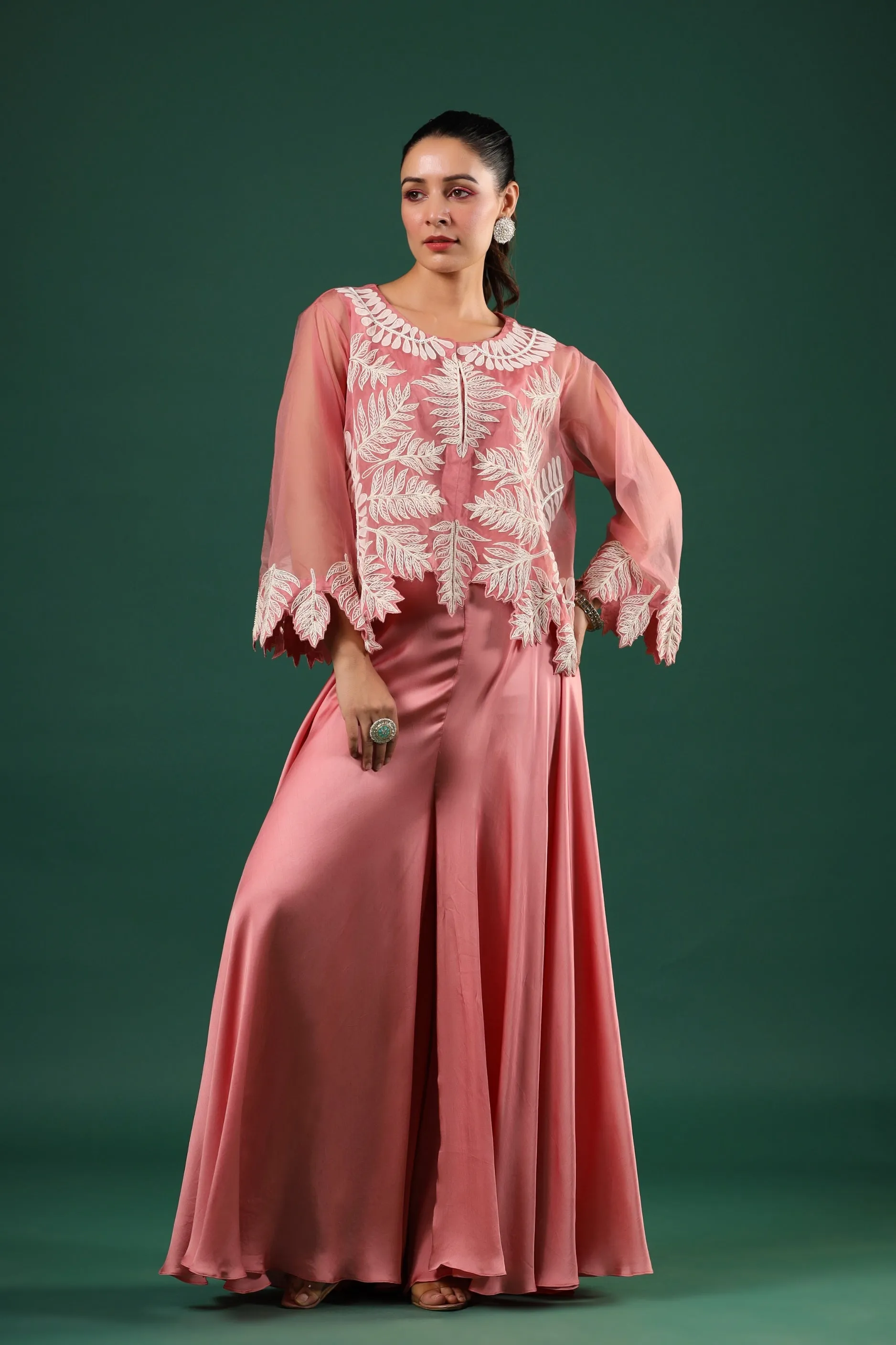 Blush Pink Organza Silk Palazzo Set