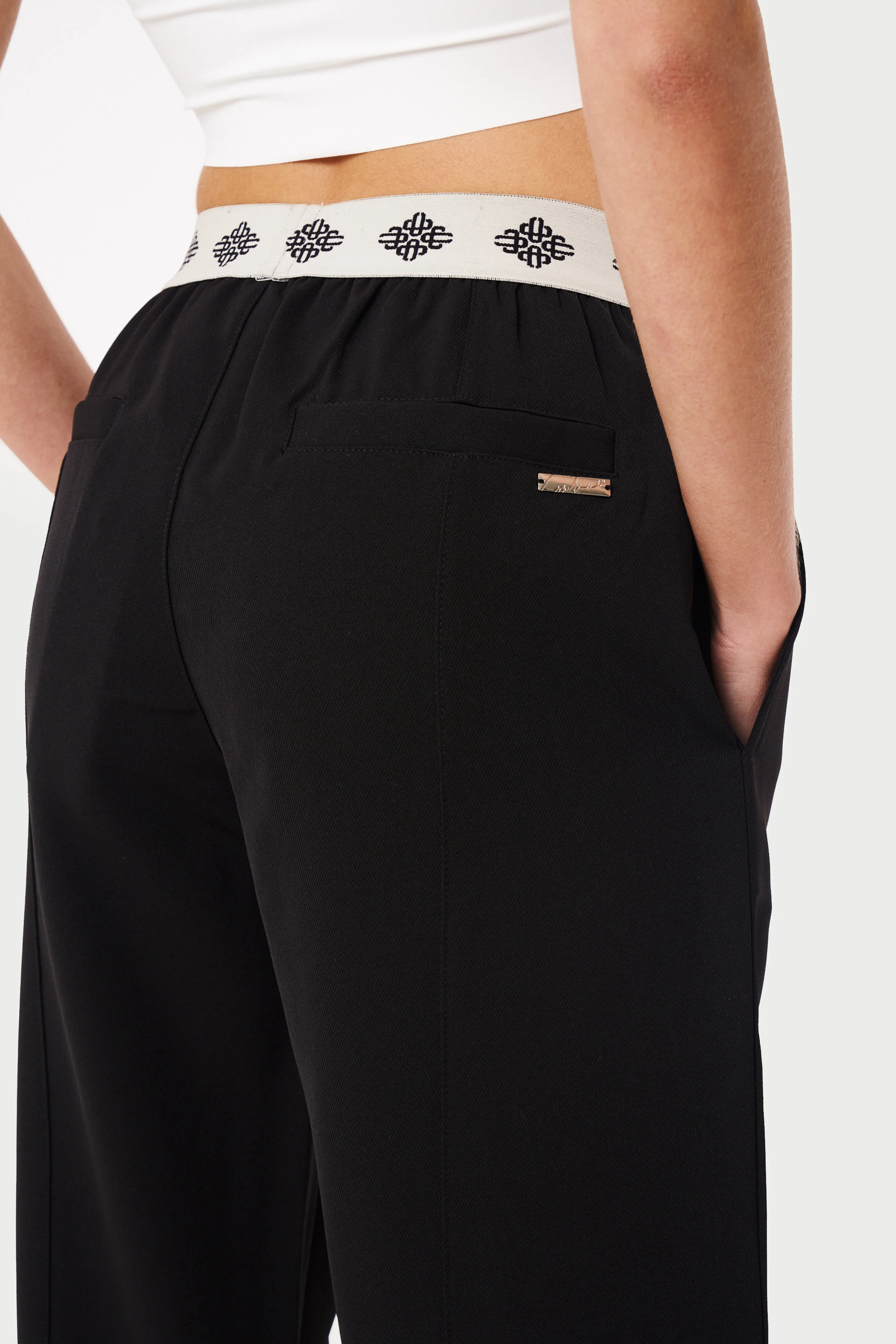 BRANDED WAISTBAND TAILORED PANT - BLACK