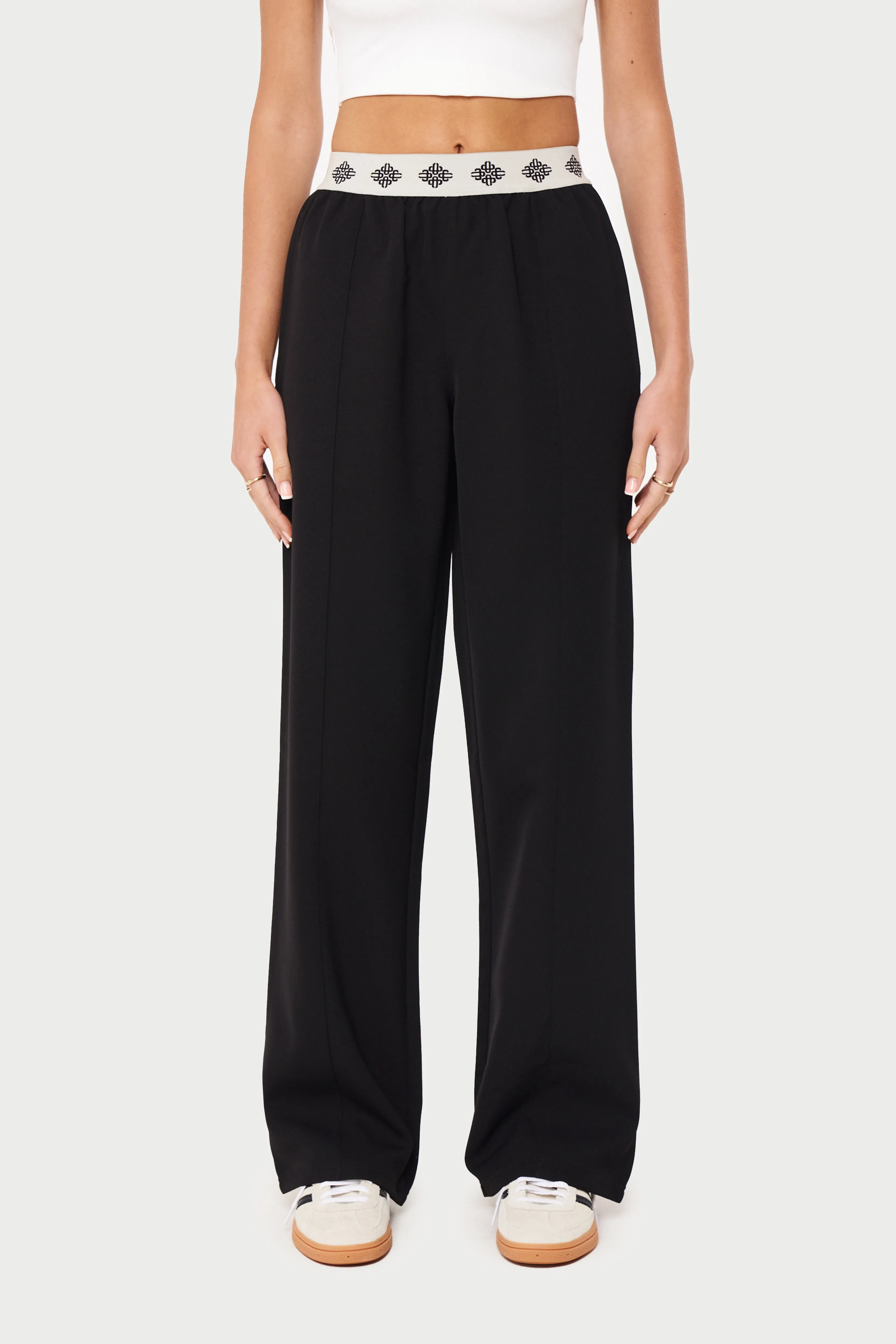 BRANDED WAISTBAND TAILORED PANT - BLACK