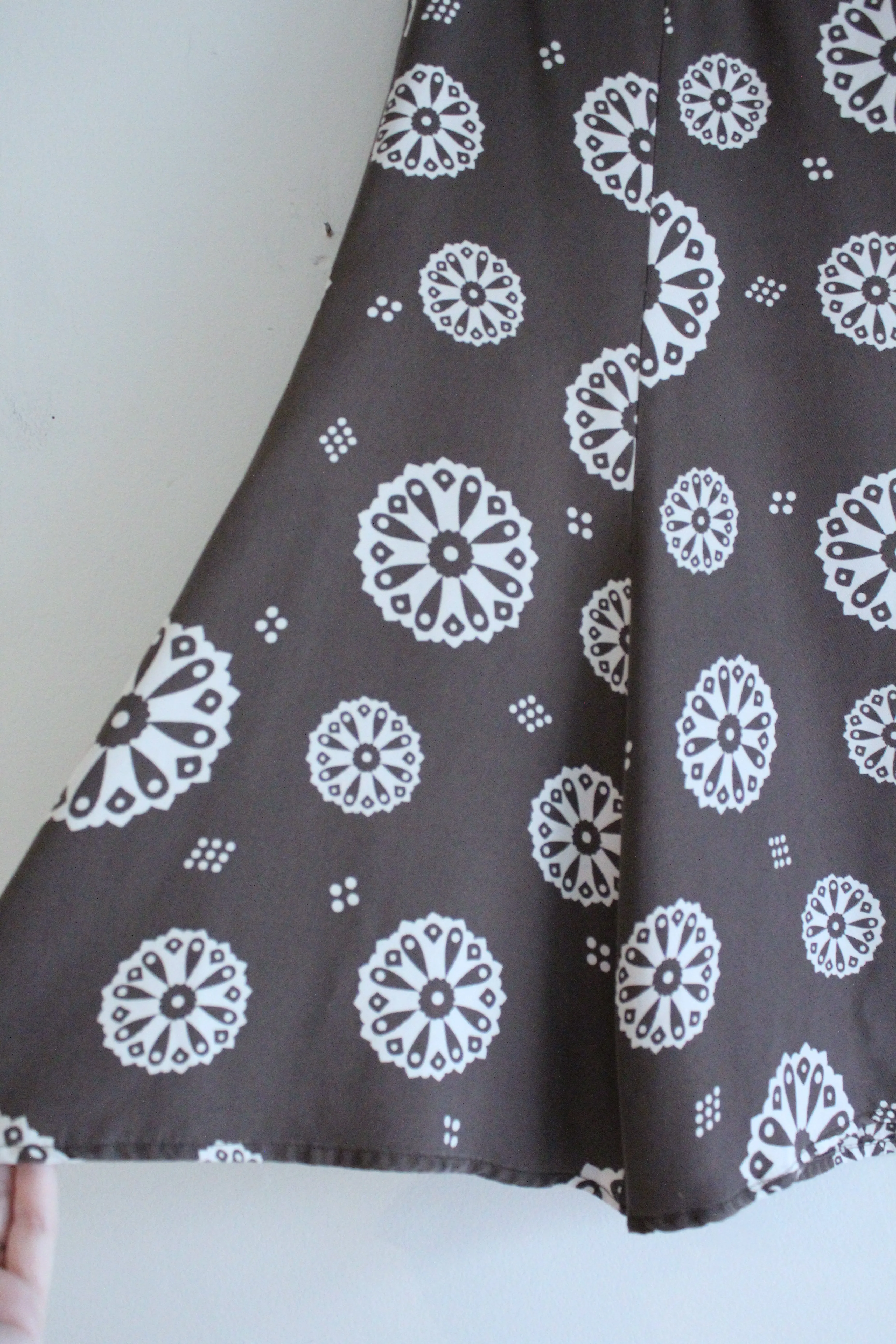 Brown Print Silk Vintage Skirt