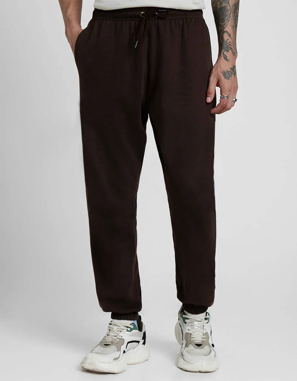 BROWN Solid Baggy Fit Joggers