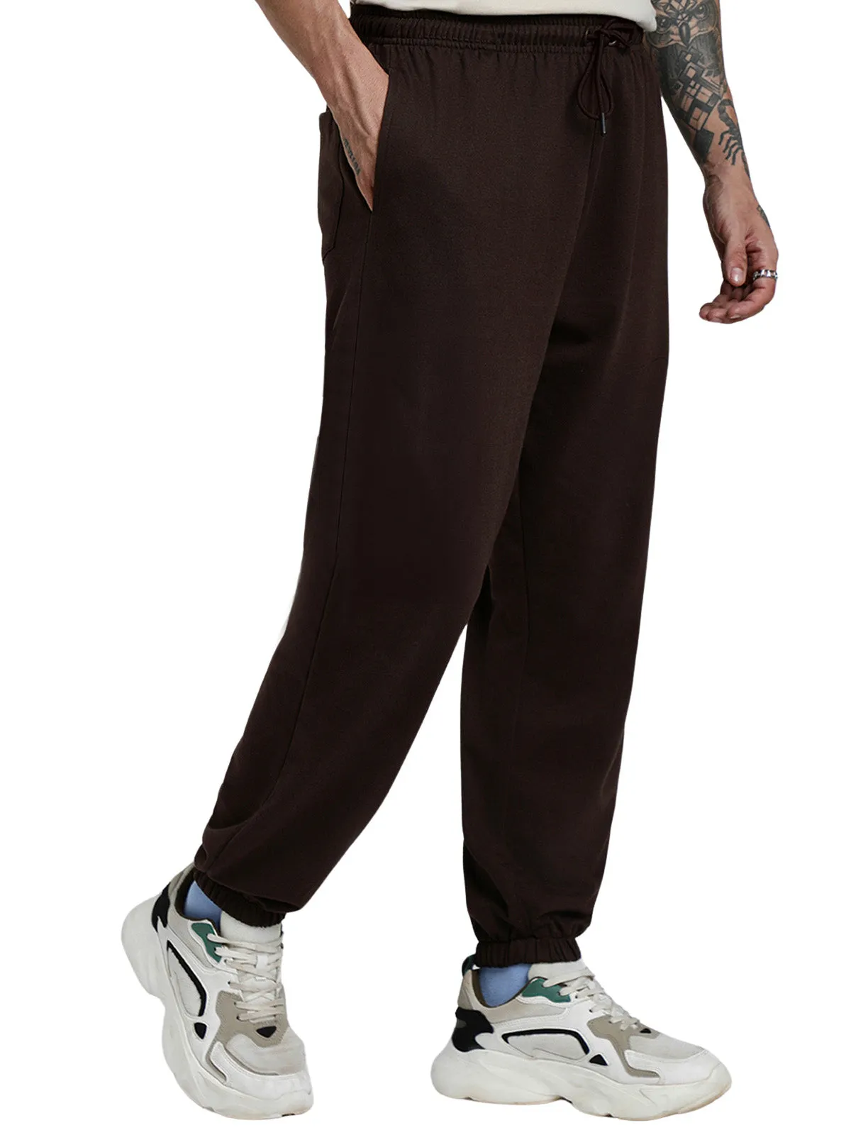 BROWN Solid Baggy Fit Joggers