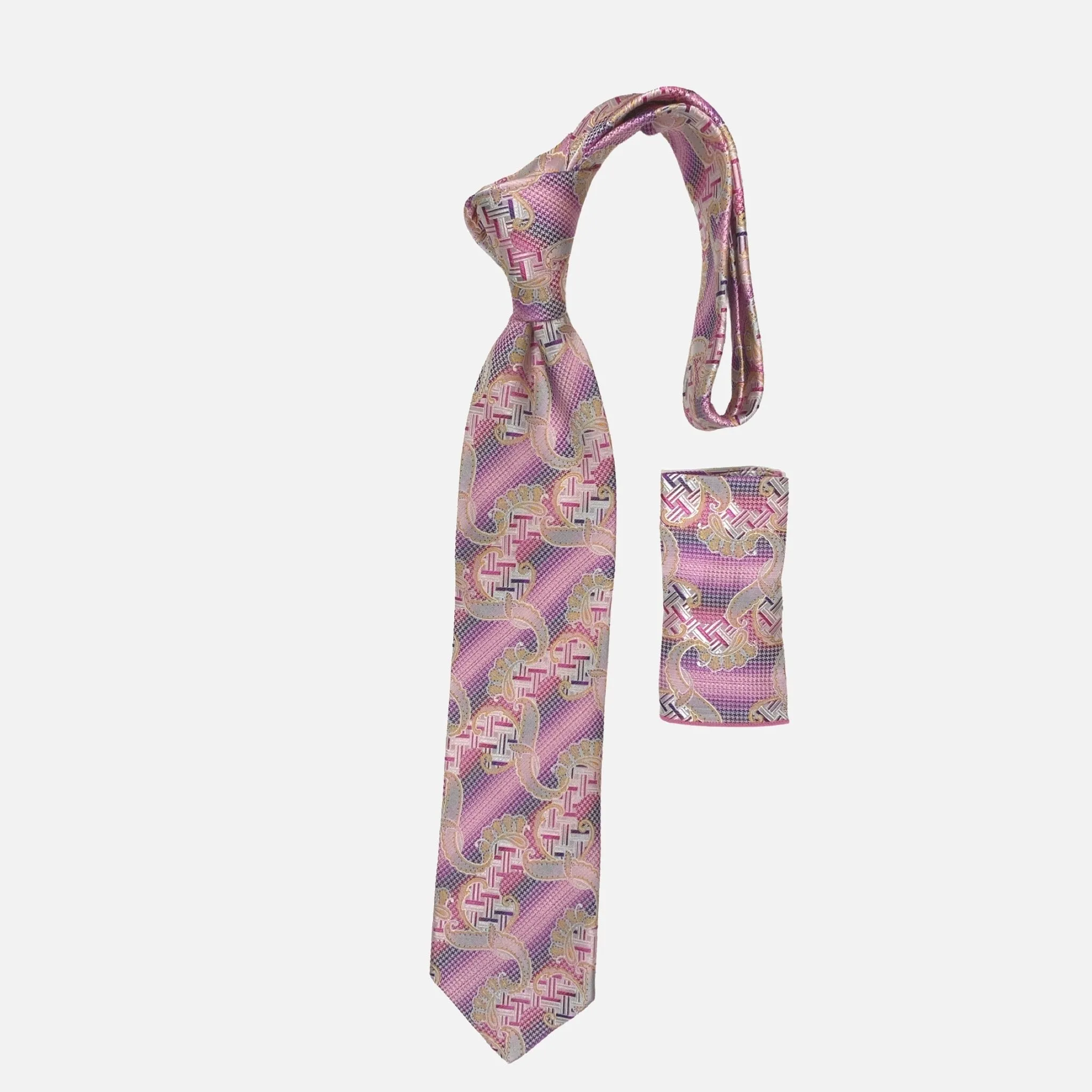 BW203 Pink Steven Land Silk Big Knot Tie and Hanky Set