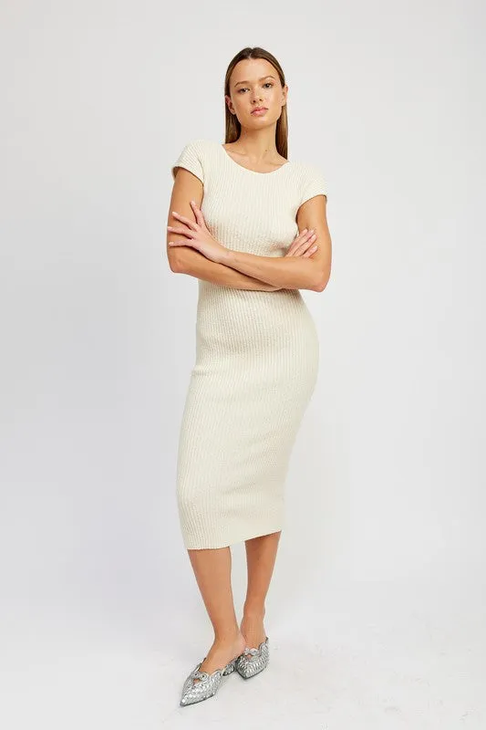 CAP SLEEVE BODYCON DRESS WITH OPEN BACK